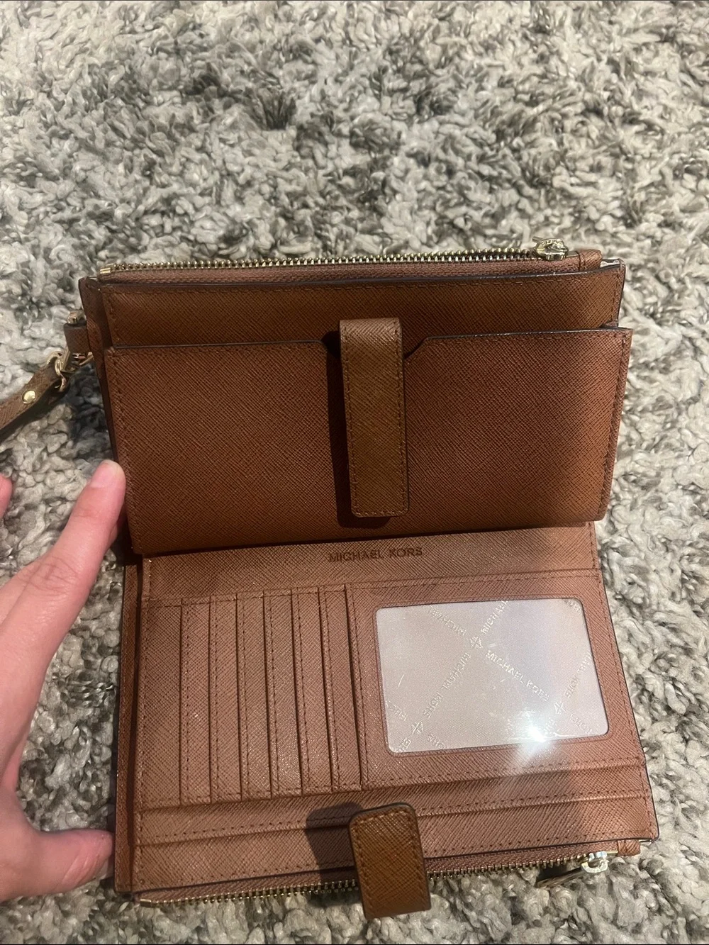 Michael Kors Brown Saffiano Leather Wallet Wristlet with Gold Hardware